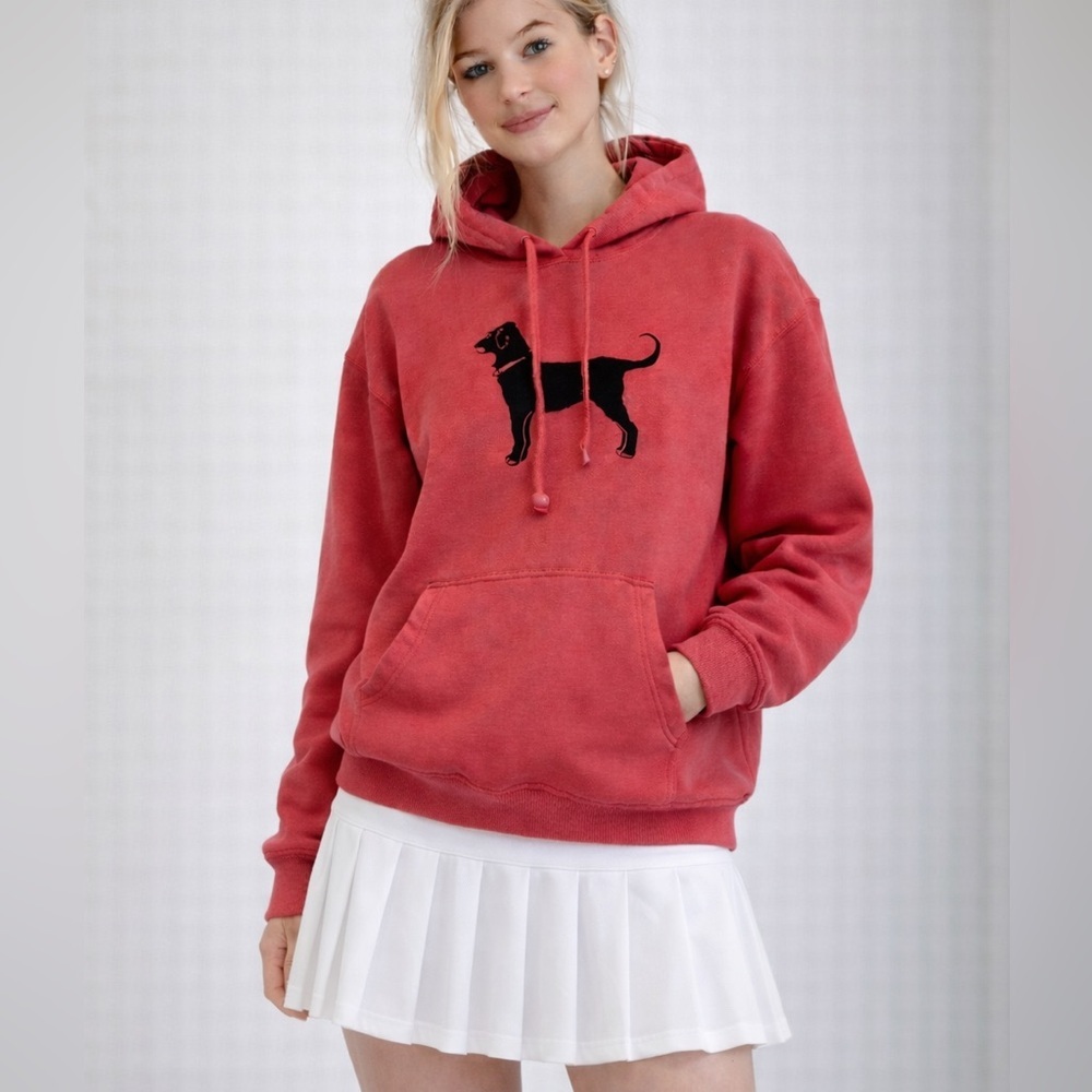 The Black Dog salmon coloured Hoodie with traditional logo size medium